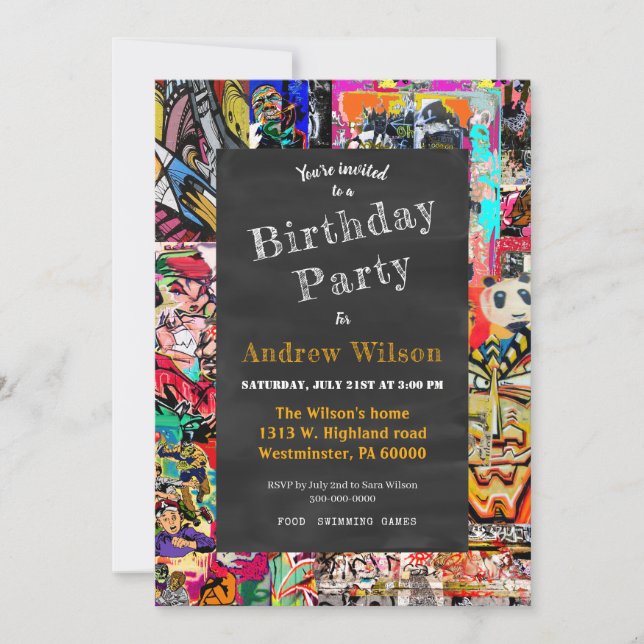 Convite Colagem na parede do grafite com quadro (Frente)