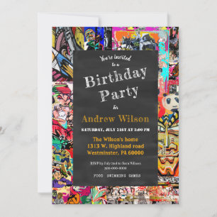 Convite Colagem na parede do grafite com quadro