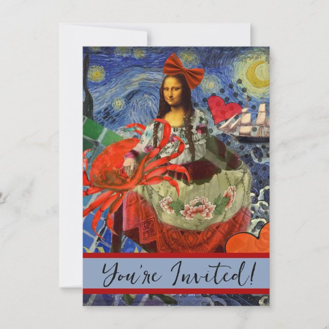 Convite Colagem Noite Estrelada da Mona Lisa: Surrealismo  (Frente)