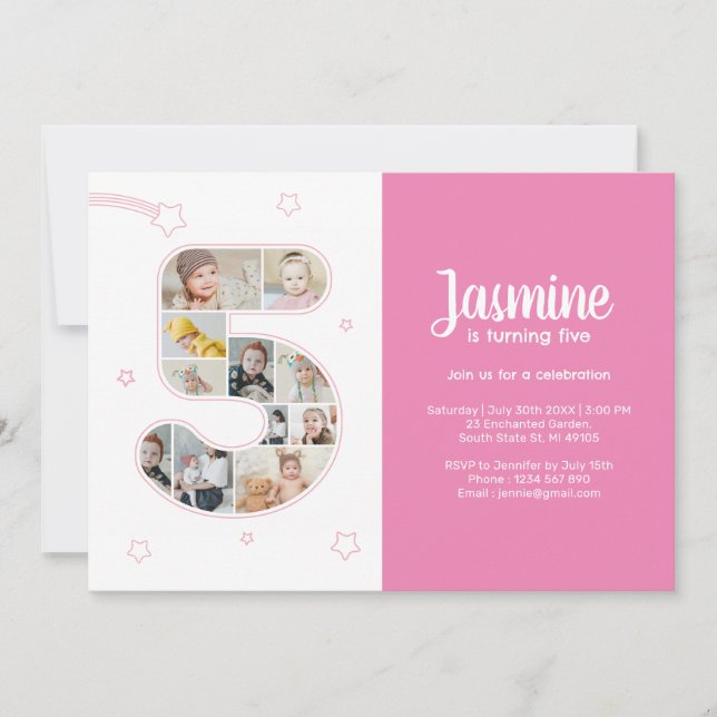 Convite Colagem Personalizada de Fotografias Número 5 da F (Frente)