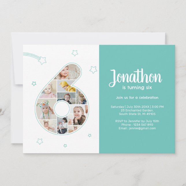 Convite Colagem Personalizada de Fotografias Número 6 da F (Frente)