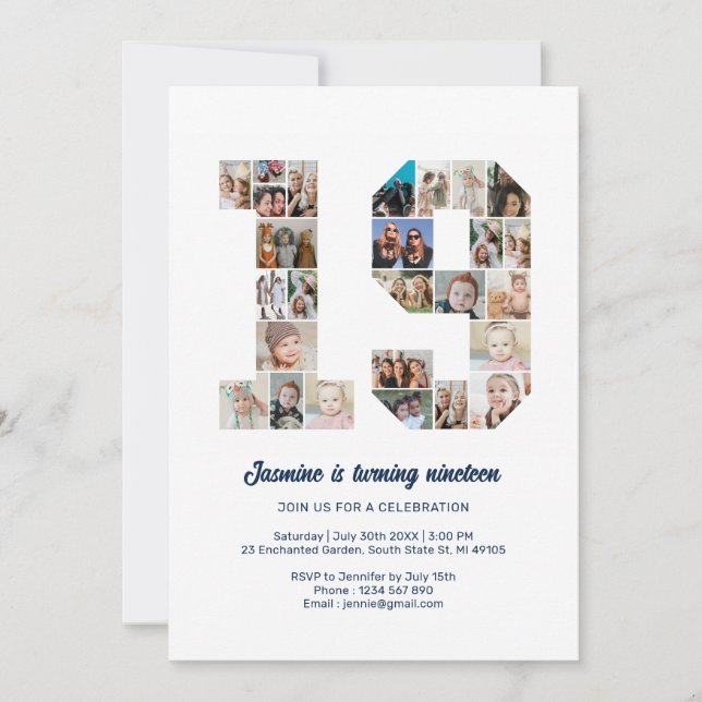 Convite Colagem Personalizada de Fotos 19, Número de Anive (Frente)