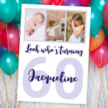 Convite Colagem Personalizada de Fotos de Script Roxo de A<br><div class="desc">Coloque um sorriso num rosto com este personalizado 60º aniversário da coleção de fotos modernas do roteiro Convite. Você pode adicionar fotos bonitinhas de infância ou qualquer coisa que quiser. - Basta clicar para personalizar este design 🔥 As minhas promessas - Este design é único e foi concebido consigo 🙏...</div>