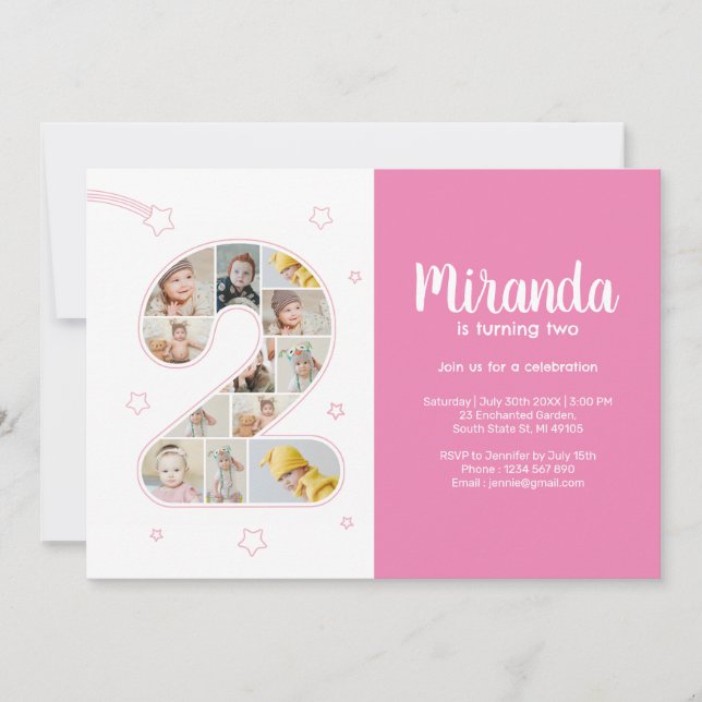 Convite Colagem Personalizada de Fotos Número 2 da Raparig (Frente)