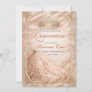 Convite Colar Blush & Pearl Royal Tiara para festa de quin