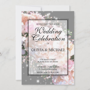 Convite Colar branca e cinza romana hydrangeas rosa rosas