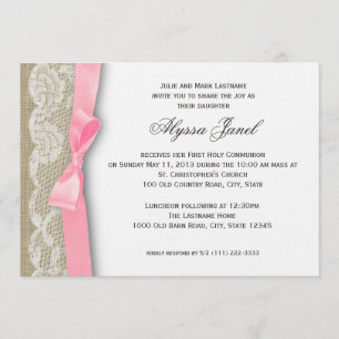 Convite Colar Branco e Primeira Comunhão de Burlap