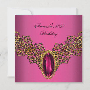 Convite Colar de aniversário de 40 anos Rosa Dourado Selva