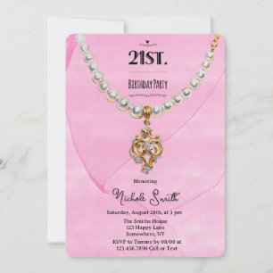 Convite Colar de Pérola Rosa Aniversário de 21 Anos