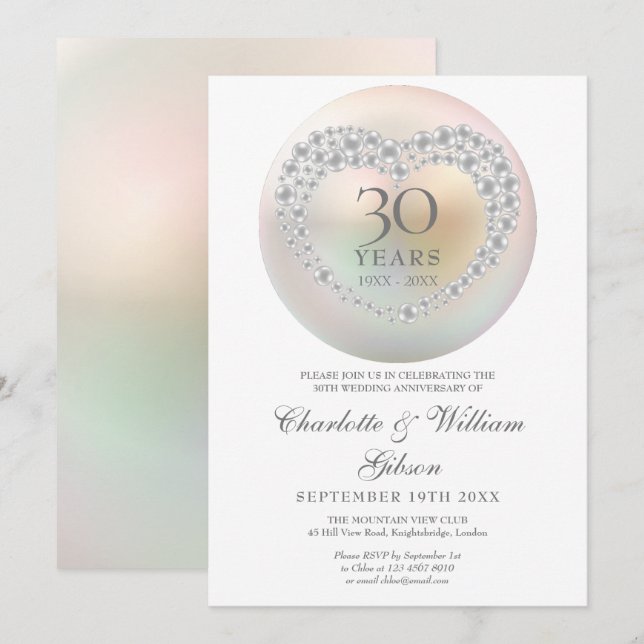 Convite Colar Pérola Chic 30º Aniversário de Casamento (Frente/Verso)