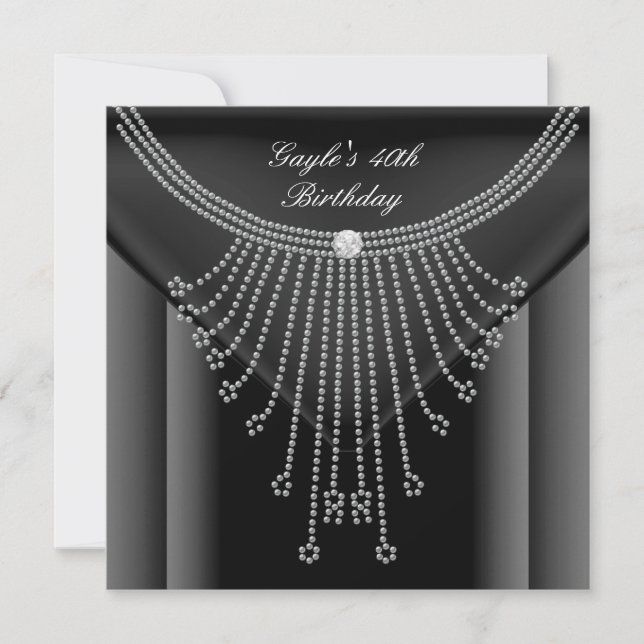 Convite Colar Preto de Diamante Joia de Aniversário (Frente)