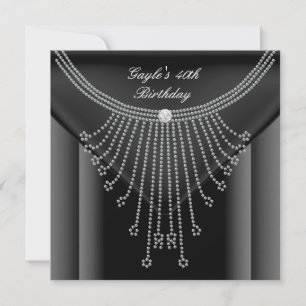 Convite Colar Preto de Diamante Joia de Aniversário