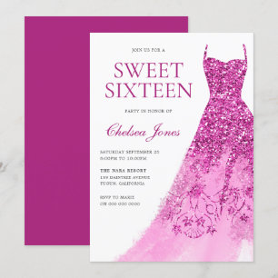 Convite Colar Rosa, Vestido Doce Doce 16 Dezesseis Festas