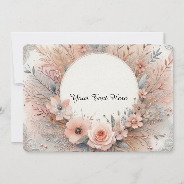 Convite Colar Rosas Rosa e Delicar Detalhes do Lace (Frente)