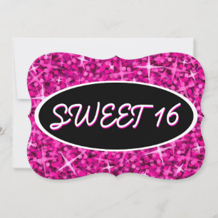 Convite Colchete oval preto 'Sweet 16', cor-de-rosa-claro