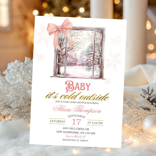 Convite Cold Outside Blush Pink Window Girl Baby Shower (Criador carregado)