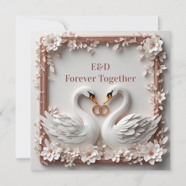 Convite 🕊️ Coleção Casamento Floral Coração de Cisne 🕊️ (Frente)