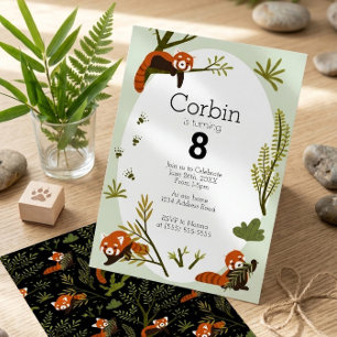 Convite Coleção de Aniversário de Panda Vermelho, Animal d