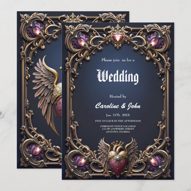 Convite Coleção de Casamento Gótico Vitoriano (Frente/Verso)