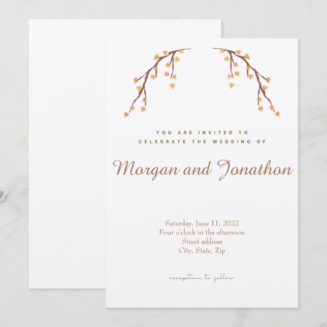 Convite Coleção de Casamentos Florais de outono Elegante (Frente/Verso)