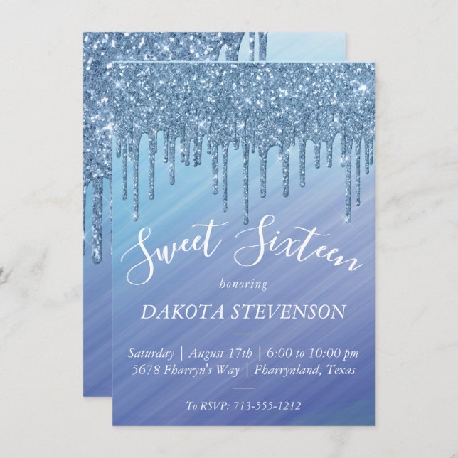 Convite Coleta | Grelha Azul De Ombre 16 (Frente/Verso)