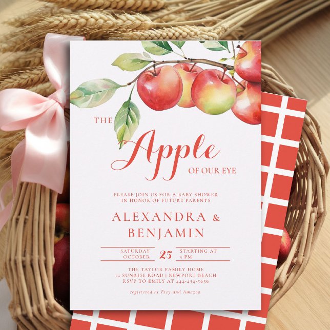 Convite Colheita de Casal de Filtros da Apple Branch (fall baby shower invitation apple of our eye girl watercolor rustic elegant coed couple)