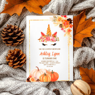Convite Colheita de Outono Abóbora Unicórnio 1º Aniversári