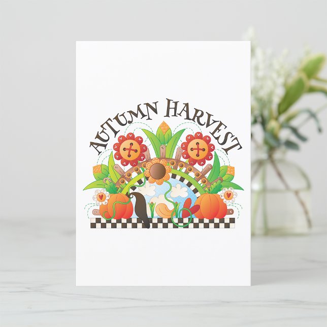 Convite Colheita de Outono Arte Popular Abóbora e Girassol (Criador carregado)