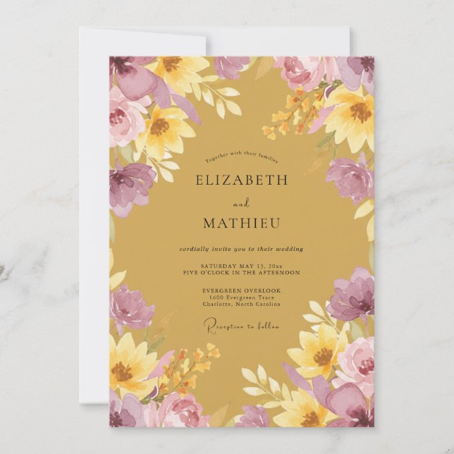 Convite Colheita Floral Ocre Casamento (Frente)