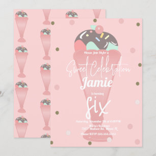 Convite Colher de Sundae de Confete de Sorvete Retrô