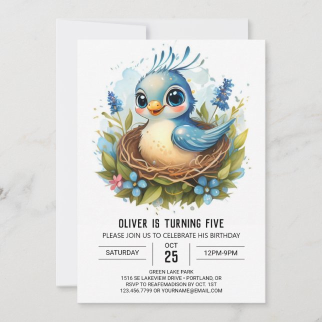 Convite Colibri Chic Whimsical Bird Aniversário (Frente)