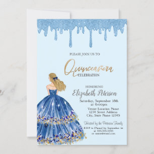Convite Colírio Azul Claro, Garota Vestida Quinceanera