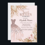 Convite Colírio bonito,Vestido,Pampas, Doce Rosa 16<br><div class="desc">Vestido elegante de ouro rosa,  e pampas em fundo rosa.</div>