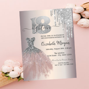 Convite Colírio de Prata Glitter Vestido 18º Aniversári
