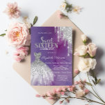 Convite Colírio de Prata Moderno, Violeta de Vestido Doce<br><div class="desc">Um moderno,  chic e glamouroso Sweet 16 com pingos de brilho num fundo violeta.</div>