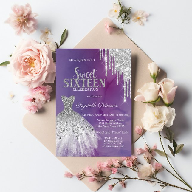 Convite Colírio de Prata Moderno, Violeta de Vestido Doce  (Criador carregado)