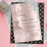 Convite Colírio prateado legal,Rosa de vestir Dourado Swee<br><div class="desc">Vestidos elegantes de prata e brilho prateado pingam em um fundo de ouro rosa.</div>