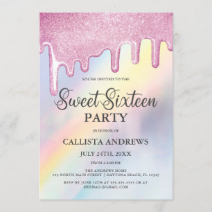 Convite Colírio rosa Colírio Arco-Íris Holográfico Doce 16