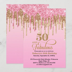 Convite Colírio rosa e Dourado 50º Aniversário