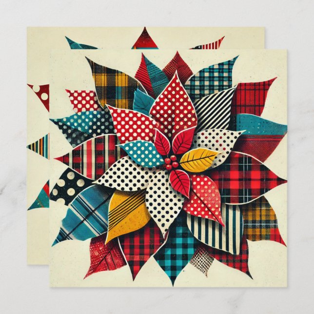 Convite Collage Pop de Poinsettia de Arte Imprimível (Frente/Verso)