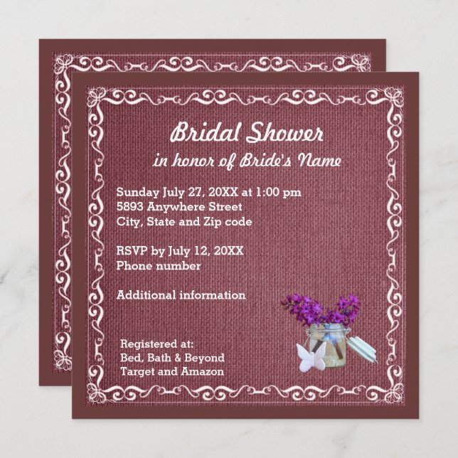 Convite Colmeia Vermelha, Flores Roxas, Chá de panela De J (Frente/Verso)