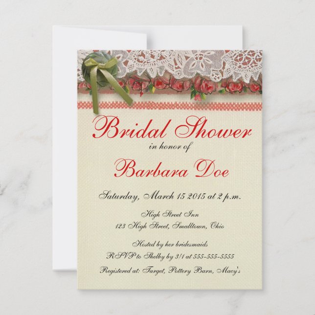 Convite Colmeia Vermelha Rústica Rústica de Rosa antigo (Frente)