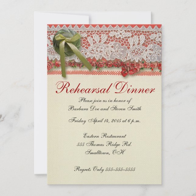 Convite Colmeia Vermelha Rústica Rústica de Rosa antigo (Frente)