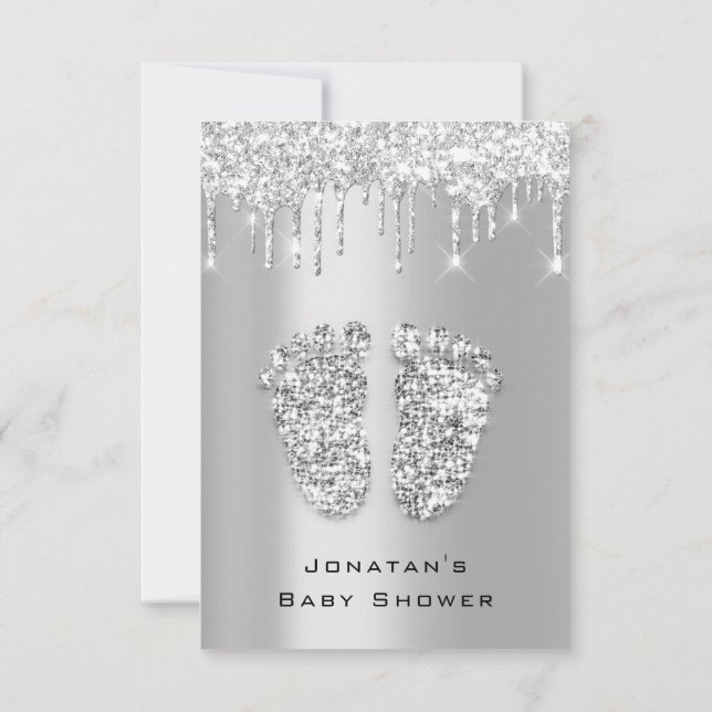 Convite Coloca Chá de fraldas com brilho SilverGarota Cinz (Verso)