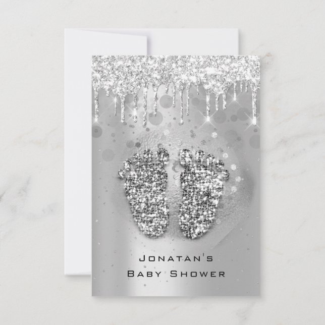 Convite Coloca Chá de fraldas com brilho SilverGarota Cinz (Verso)