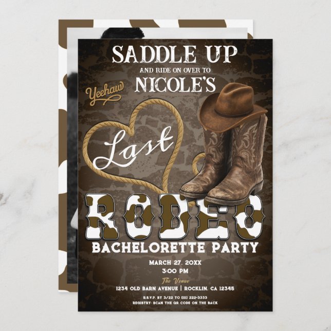 Convite Coloque a Festa de solteira Ocidental do Último Ro (Frente/Verso)