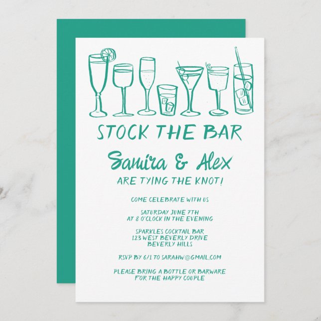 Convite Coloque o Noivado de coquetéis brancos do Bar (Frente/Verso)
