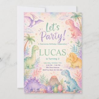 Convite Color Dinosaur Birthday Invitation Editable