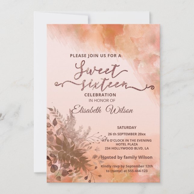 Convite Coloração aquosa cantaloupe de outono de botânica  (Frente)