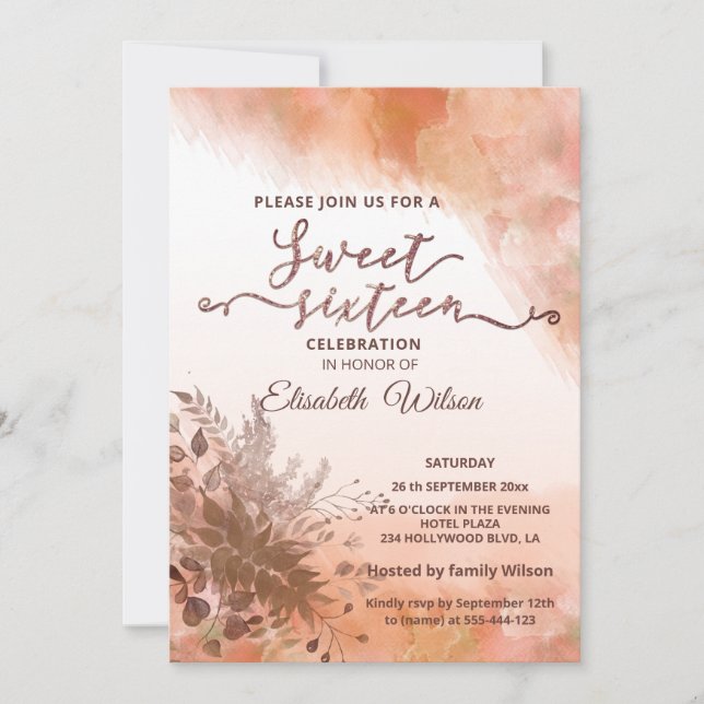 Convite Coloração aquosa cantaloupe de outono de botânica  (Frente)